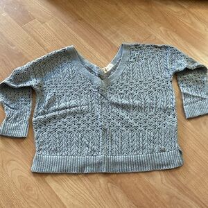 Hollister Gray Lightweight Crochet Lace V Neck Sweater